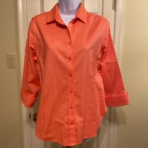 Chicos - Woman’s orange button-down non/iron  shirt, Size: 4 = Chicos 0